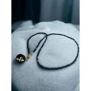 Elegant Black Onyx & Gold Cross Pendant Necklace – Gemstone Accents, Handmade